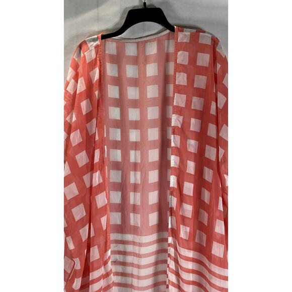 Women's Red/White Square-Striped Printed Ruffle-Hem Open-Front Cardigan SZ OS - Picture 3 of 7